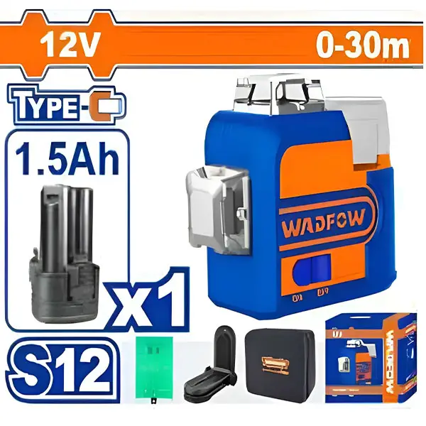 Máy cân bằng Laser dùng pin 12V Wadfow WLE8M12 (3 tia xanh)