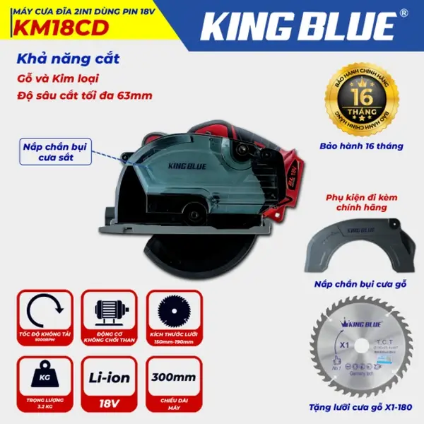 Máy Cưa Đĩa 2in1 dùng Pin 18V KM18CD (Giá chưa bao gồm pin, sạc)