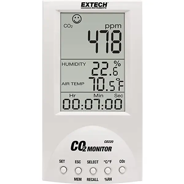 Máy đo khí CO2, nhiệt độ k hông khí và độ ẩm để bàn Exxtech CO220