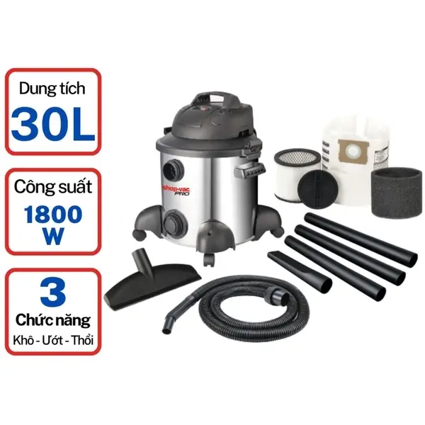 Máy hút bụi SHOP-VAC 30L (1800W thép không gỉ)