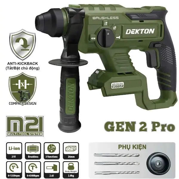 Máy khoan bê tông dùng pin 21V Dekton m21-RH2603XCP (Chưa Pin & Sạc)