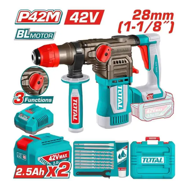 Máy khoan bê tông dùng pin 42V Total TRHLI422882 (2 Pin 2.5Ah, 1 Sạc)