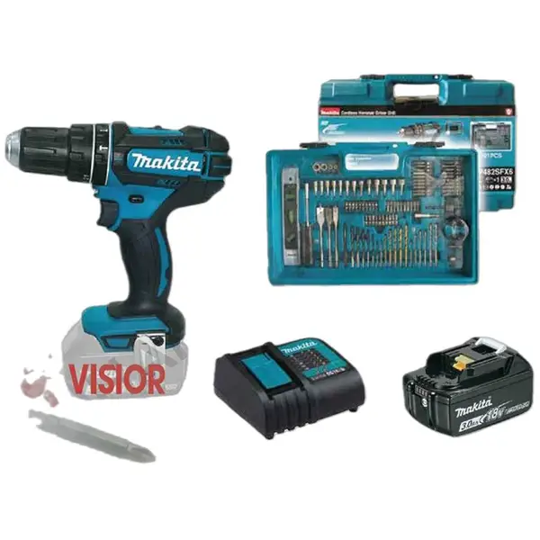 MÁY KHOAN BÚA, VẶN VÍT DÙNG PIN 18V MAKITA (KÈM 101 CÁI MŨI KHOAN) DHP482SFX6