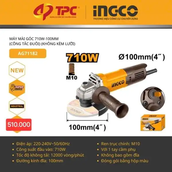 Máy Mài Góc 710W-100Mm (Công Tắc Đuôi) (Không Kèm Lưỡi) AG71182 INGCO