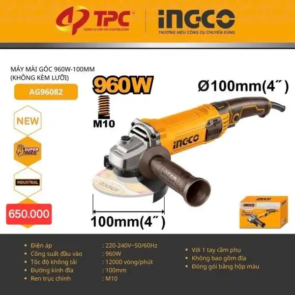 Máy Mài Góc 960W-100Mm (Không Kèm Lưỡi) AG96082 INGCO