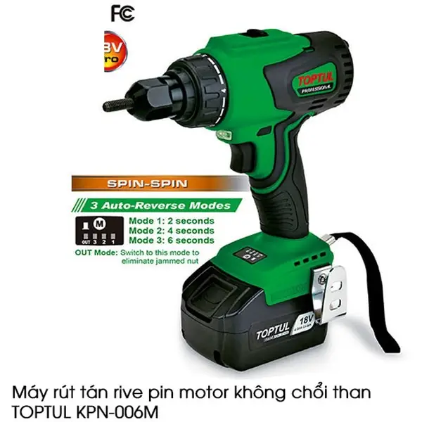 Máy rút tán rive pin motor không chổi than TOPTUL KPN-006M
