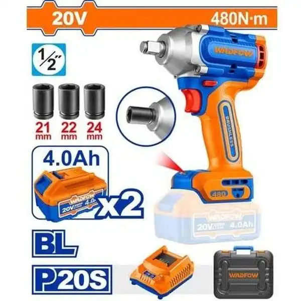 Máy siết bu lông dùng pin 20V-480Nm (không chổi than) WADFOW WCD1B483