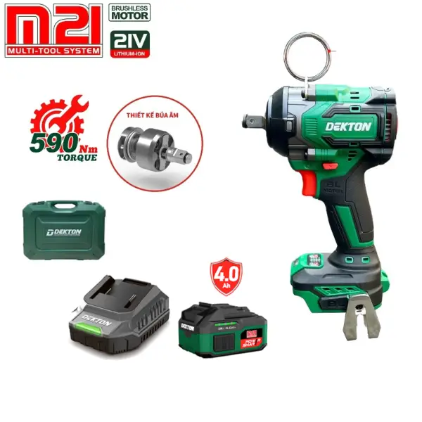 Máy siết bu lông dùng pin 21V Dekton M21-IW590PLUS (1 Pin 4.0Ah, 1 Sạc)