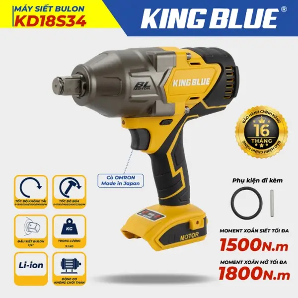 Máy Siết bu lông 18V KD18S34 (Giá chưa bao gồm pin, sạc)