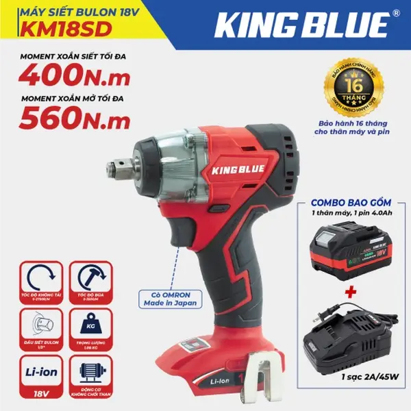 Máy Siết bu lông 18V KM18SD (Combo Bao Gồm 1 Thân Máy, 1 Pin 18V - 4.0Ah, 1 Sạc 2A)