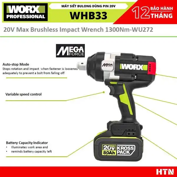 Máy siết Bu lông pin 20V WORX WHB33.9