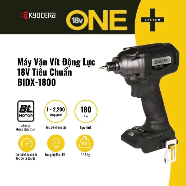 Máy Vặn Vít Động Lực 18V Tiêu Chuẩn Kyocera - BIDX-1800 (Combo Pin+Sạc)