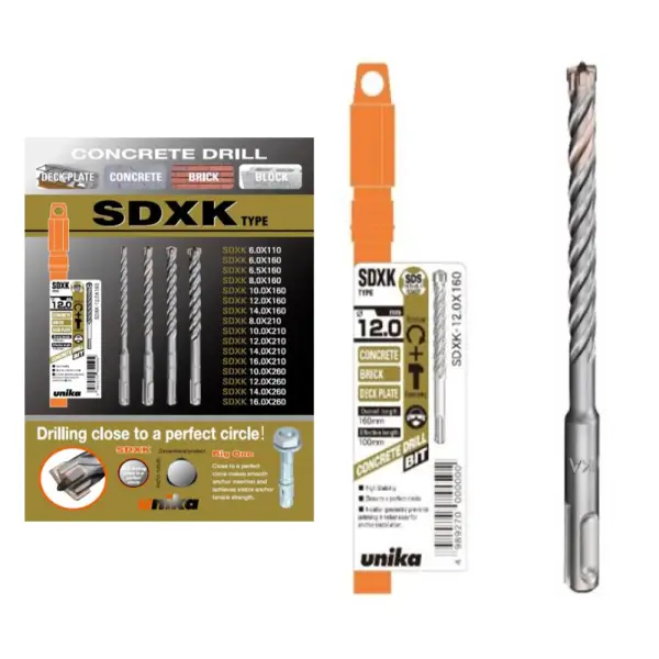 Mũi khoan bê tông 4 cạnh 16mm Unika SDXK16.0x210 (SDS-Plus)