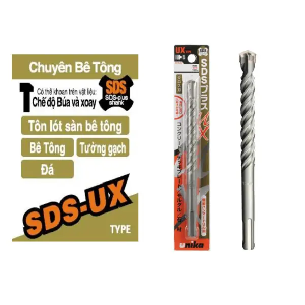 Mũi khoan bê tông 4 cạnh 16mm Unika UX16.0x160 (SDS Plus)