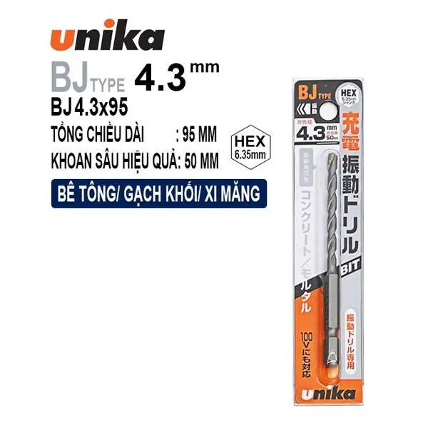 Mũi khoan bê tông chân lục giác Unika BJ4.3x95