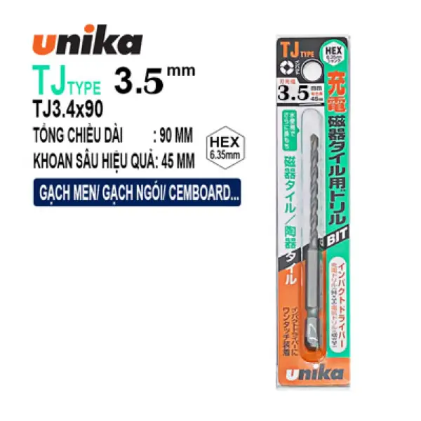 Mũi khoan gạch men chuôi lục giác Unika TJ3.5x90