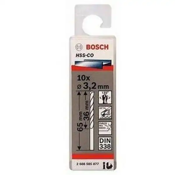 Mũi khoan INOX HSS-Co 3.2mm (hộp 10 mũi) Bosch 2608585877