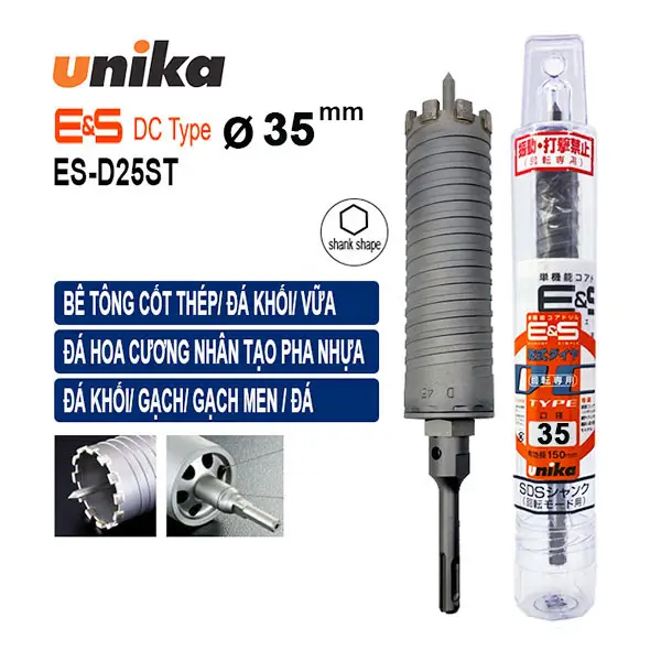 Mũi khoan rút lõi chuôi SDS Plus 35mm Unika ES-D35SDS
