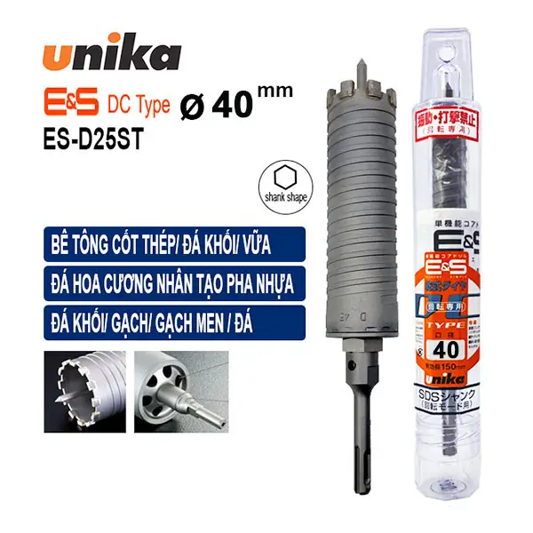Mũi khoan rút lõi chuôi SDS Plus 40mm Unika ES-D40SDS