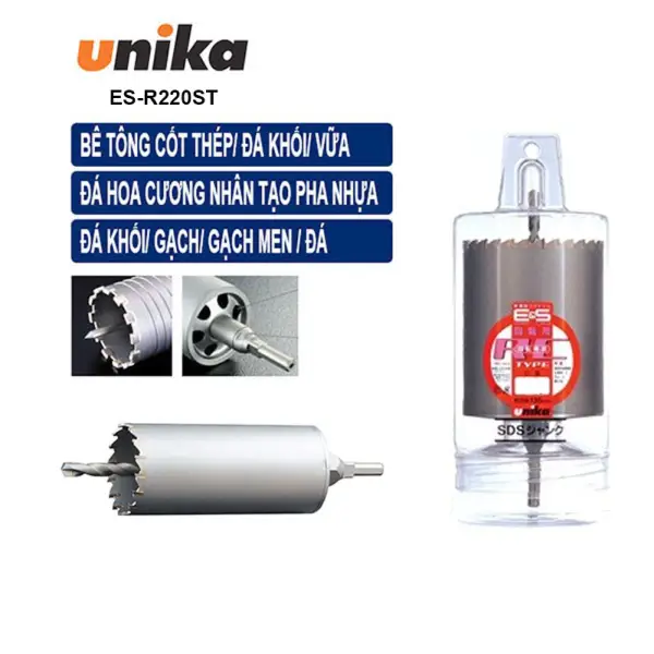 Mũi khoan rút lõi chuôi trụ 200mm Unika ES-R220ST