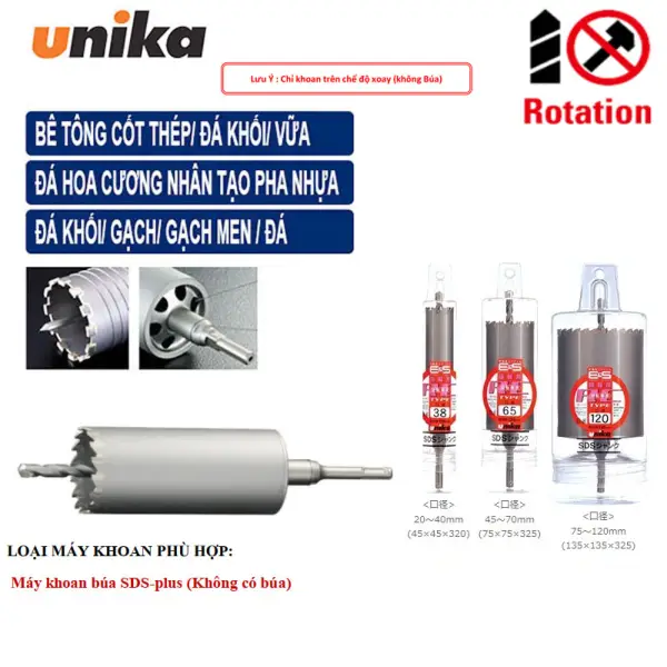 Mũi khoan rút lõi tường 220x135mm Unika ES-R220SDS (SDS Plus)