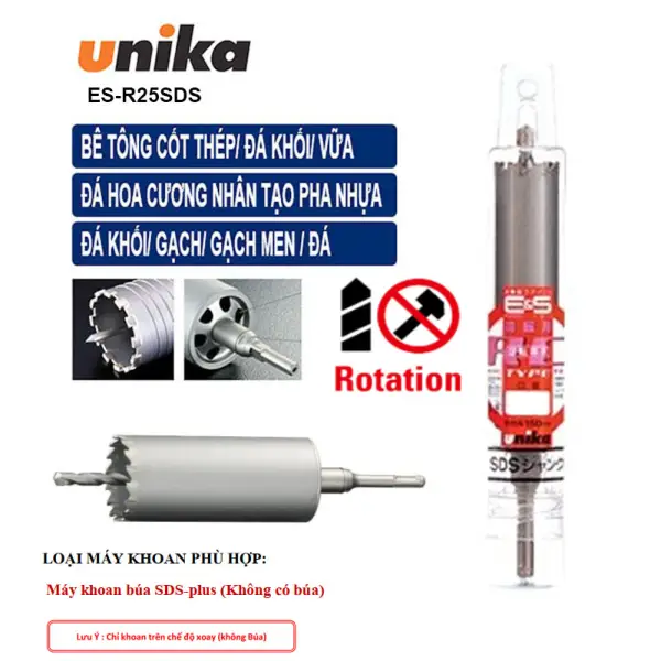 Mũi khoan rút lõi tường 25x150mm Unika ES-R25SDS (SDS Plus)