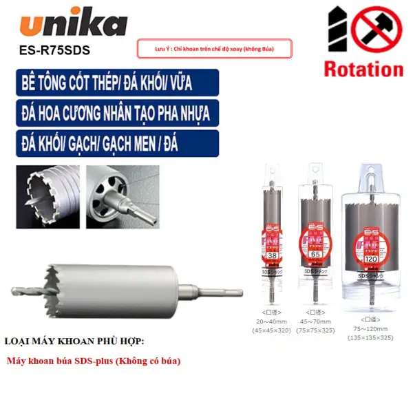 Mũi khoan rút lõi tường 75x135mm Unika ES-R75SDS (SDS Plus)