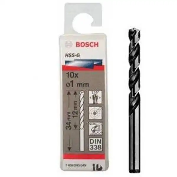 Mũi khoan sắt HSS-G 1mm (hộp 10 mũi) Bosch 2608595049