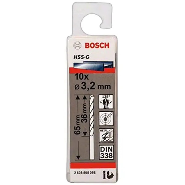 MŨI KHOAN SẮT HSS-G 3.2MM BOSCH 2608595056 (HỘP 10 MŨI)