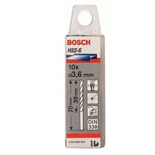 Mũi khoan sắt HSS-G 3.6mm (hộp 10 mũi) Bosch 2608595332