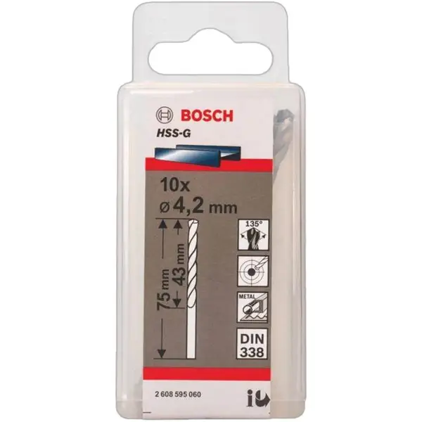 MŨI KHOAN SẮT HSS-G 4.2MM BOSCH 2608595060 (HỘP 10 MŨI)