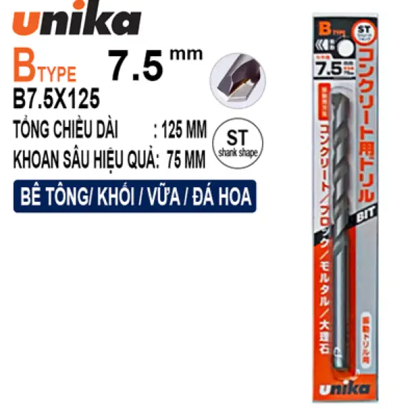 Mũi khoan tường 7, 5x125mm Unika B7.5x125