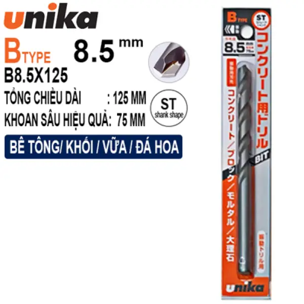 Mũi khoan tường 8, 5x125mm Unika B8.5x125