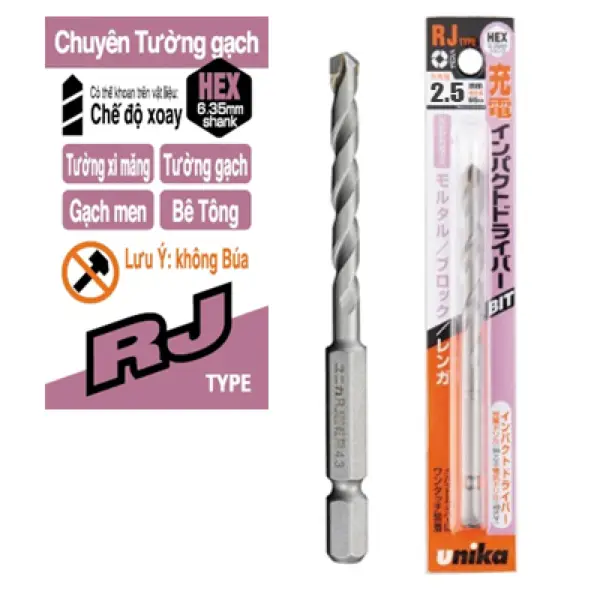 Mũi khoan tường chuôi lục giác 2.5x90mm Unika RJ2.5x90