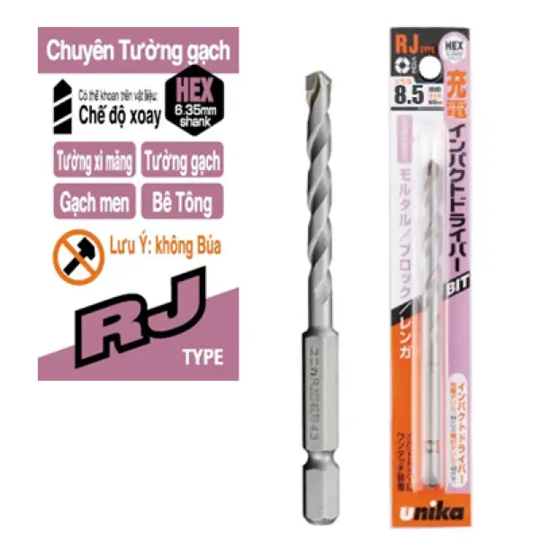 Mũi khoan tường gạch chuôi lục giác 8.5x115mm Unika RJ8.5x115