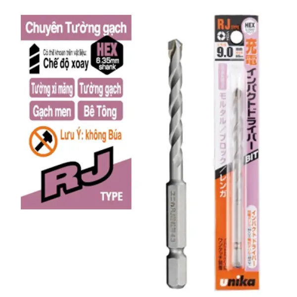 Mũi khoan tường gạch chuôi lục giác 9.0x115mm Unika RJ9.0x115