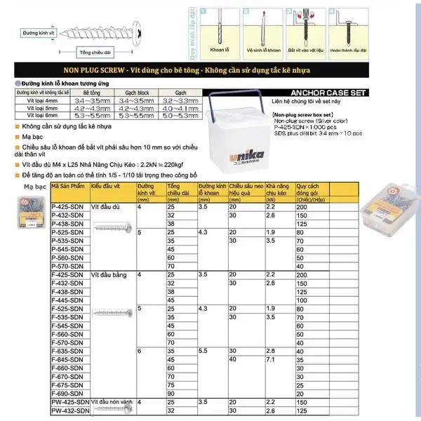 P-425-SDN -Vít bê tông (Không cần tắc kê)