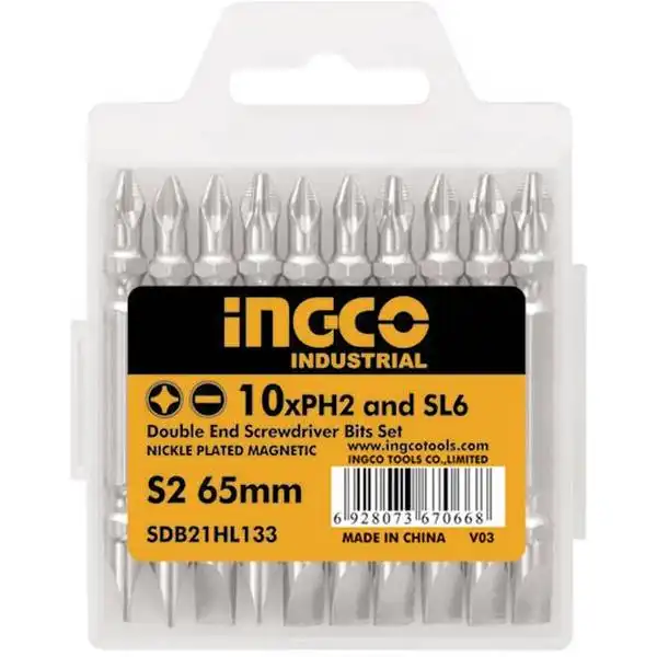 PH2, SL6x65mm Bộ mũi vít bake 2 đầu dẹp và bake 10 cái INGCO SDB21HL133