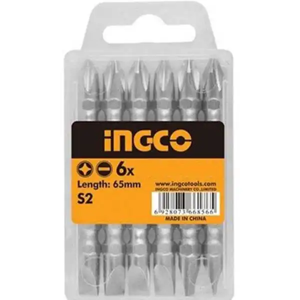 PZ2, SL6x65mm Bộ mũi vít bake, dẹp 2 đầu 10 cái INGCO SDB21ZL133