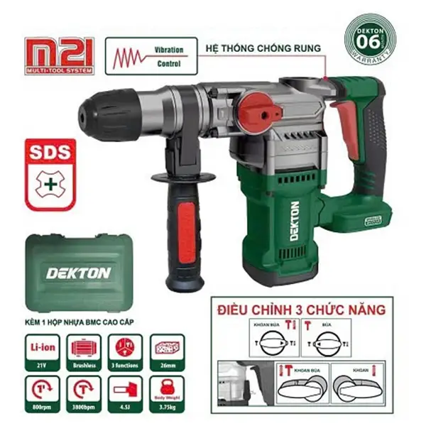 Thân máy Khoan đục 3 chức năng Dekton M21-RH2603AVT (Chưa Pin & Sạc)
