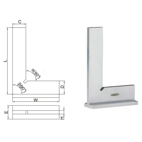 Thước đo góc vuông đế rộng Insize 4793-150