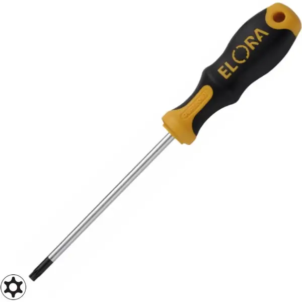 Tô vít đầu sao có lỗ ELORA 761TTX, thân tròn, cán QUATROLIT 2C
