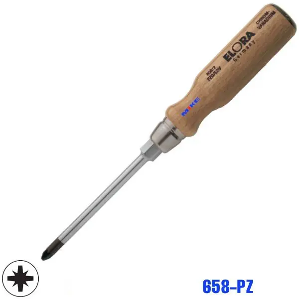 Tô vít hoa thị cán gỗ ELORA 658-PZ, thân tròn, gốc lục giác