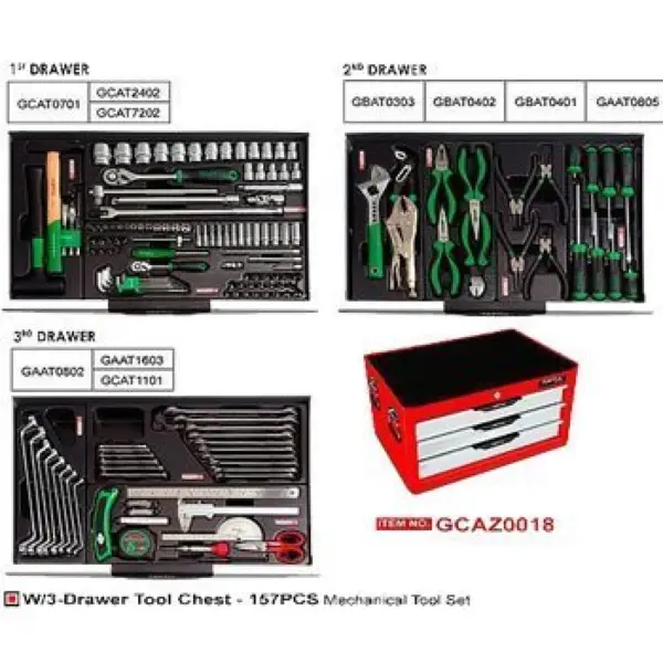 Tủ đựng dụng cụ 3 ngăn 157 chi tiết TOPTUL GCAZ0018