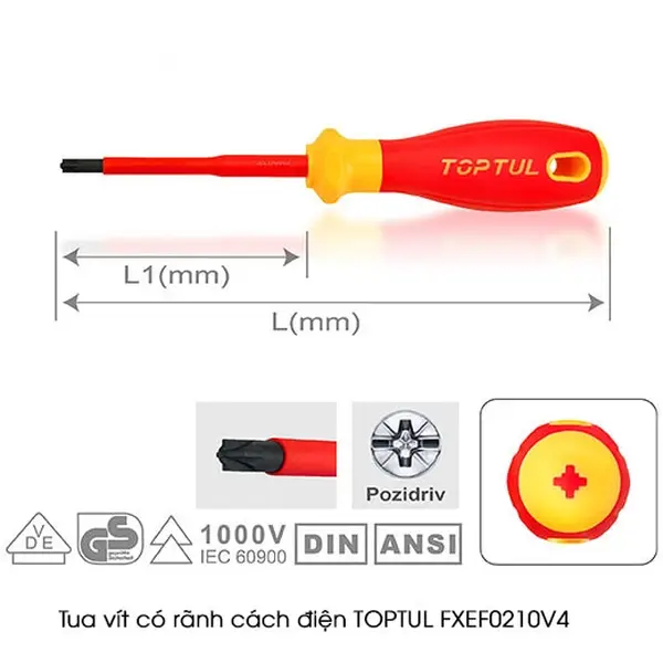 Tua vít có rãnh cách điện TOPTUL FXEF0210V4