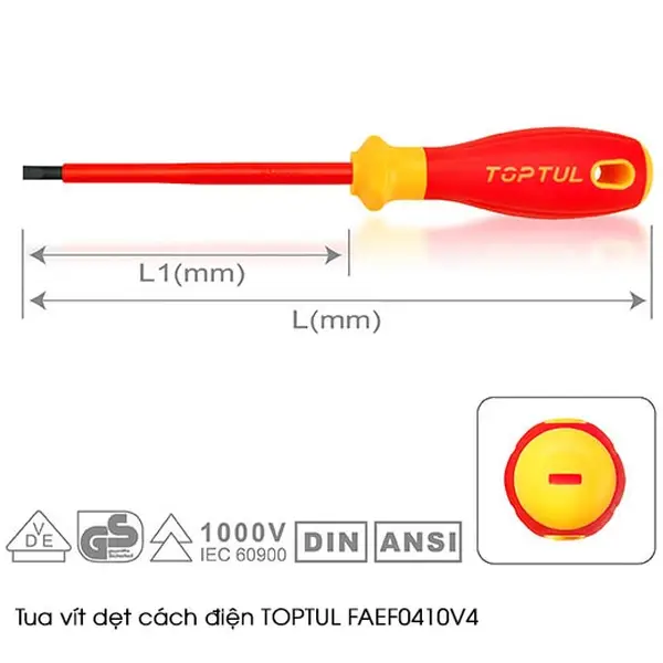 Tua vít dẹt cách điện TOPTUL FAEF0410V4