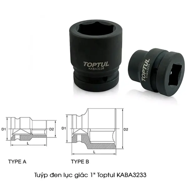 Tuýp đen lục giác 1 inch TOPTUL KABA3233