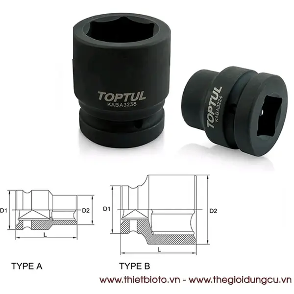 Tuýp đen lục giác 1 inch TOPTUL KABA3255