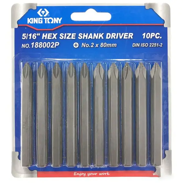 Vĩ 10 mũi vít đóng bake PH2x80mm Kingtony 188002P