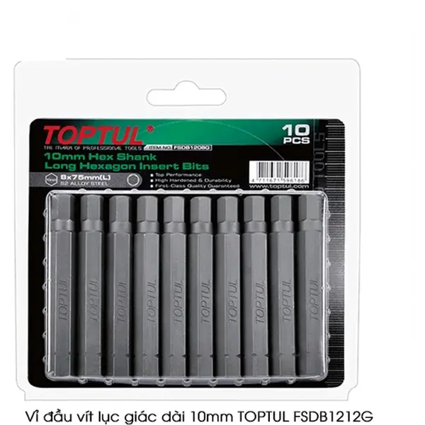 Vỉ đầu vít lục giác dài 10mm TOPTUL FSDB1212G